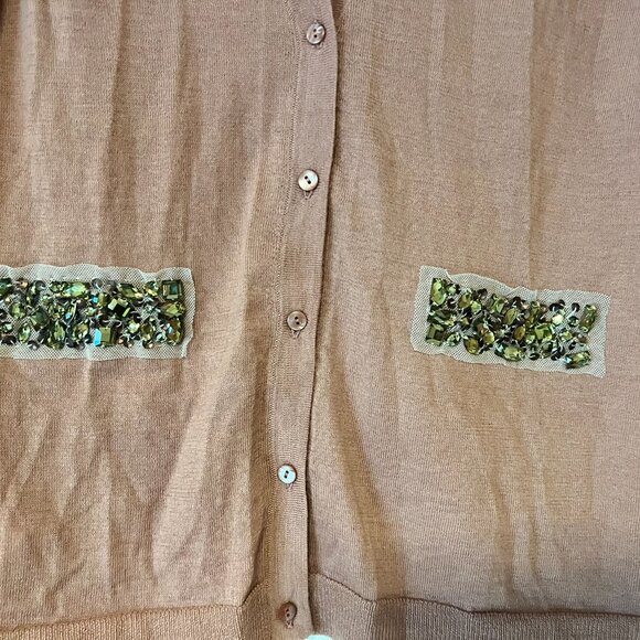 Loft Dusty Pink Cardigan Sweater - 70% Wool - Embellished Faux Pockets - Medium - Picture 3 of 5